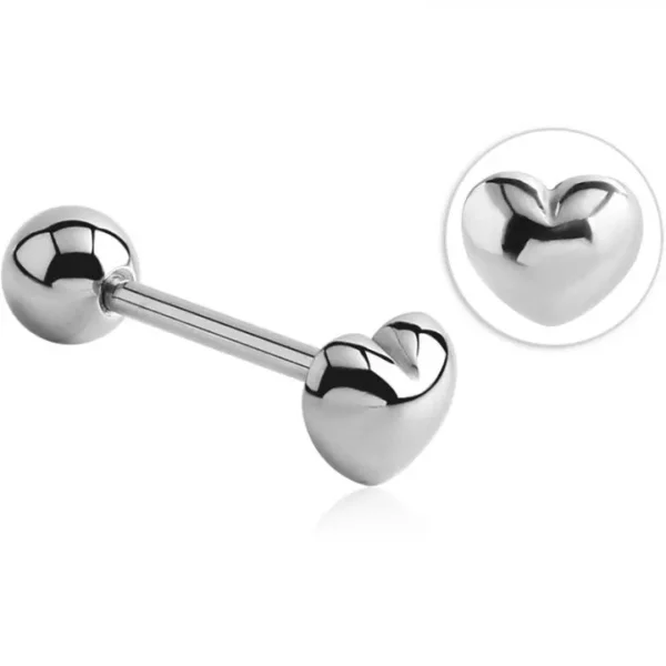 Zungenpiercing Barbell mit Herz Motiv Stahl Hantel 1,6mm