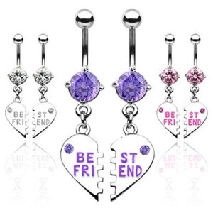 1 Paar Bauchnabelpiercing BEST FRIEND Herz mit Zirkonia - 2er Set