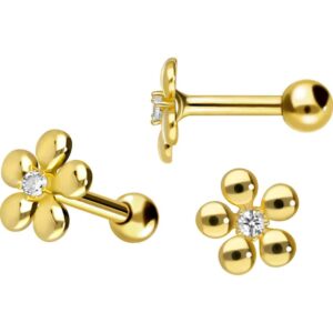 18 Karat Gold Ohrpiercing BLUME + KRISTALL