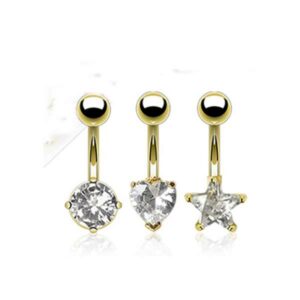 3er Set Bauchnabelpiercing Gold PVD Zirkonia Stern Herz