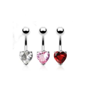 3er Set Bauchnabelpiercing mit Herz Zirkonia Kristall