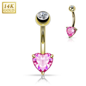 Bauchnabelpiercing 14 Karat 585er Echt Gold mit Zirkonia Herz Heart Steinchen