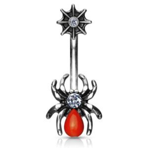 Bauchnabelpiercing Spinne Spinnennetz Kristall Strass Stein Gothic