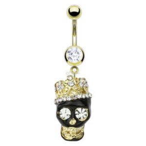 Bauchnabelpiercing Totenkopf Strass Krone Gold Style