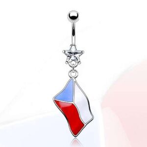 Bauchnabelpiercing mit Czech Tschechien Flagge und Kristall-Stern EM Fußball