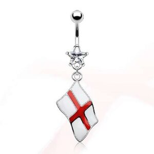 Bauchnabelpiercing mit England Flagge und Kristall-Stern Chirurgenstahl EM Fußball