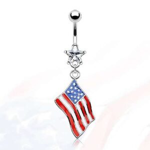 Bauchnabelpiercing mit USA Flagge und Kristall-Stern Chirurgenstahl