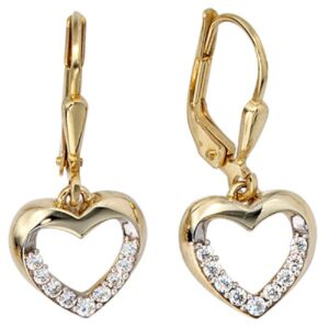 Boutons Herz 333 Gold Gelbgold bicolor mit Zirkonia Ohrringe Ohrhänger CJ