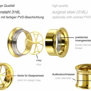 Chirurgenstahl BYO Double Flared Tunnel EISERNES KREUZ SILHOUETTE ++SALE++