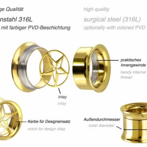 Chirurgenstahl BYO Double Flared Tunnel inkl. Einsatz 3D STERN ++SALE++