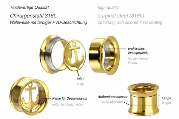 Chirurgenstahl BYO Double Flared Tunnel inkl. Einsatz ANKER ++SALE++