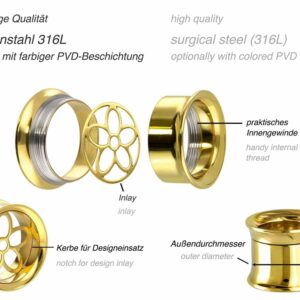 Chirurgenstahl BYO Double Flared Tunnel inkl. Einsatz BLUME ++SALE++