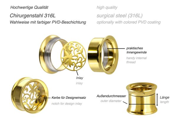 Chirurgenstahl BYO Double Flared Tunnel inkl. Einsatz BLÜTEN ++SALE++