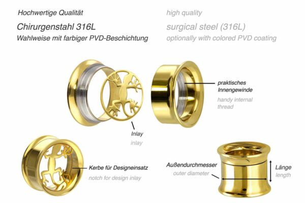 Chirurgenstahl BYO Double Flared Tunnel inkl. Einsatz GECKO ++SALE++