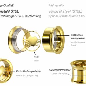 Chirurgenstahl BYO Double Flared Tunnel inkl. Einsatz HERZ ++SALE++