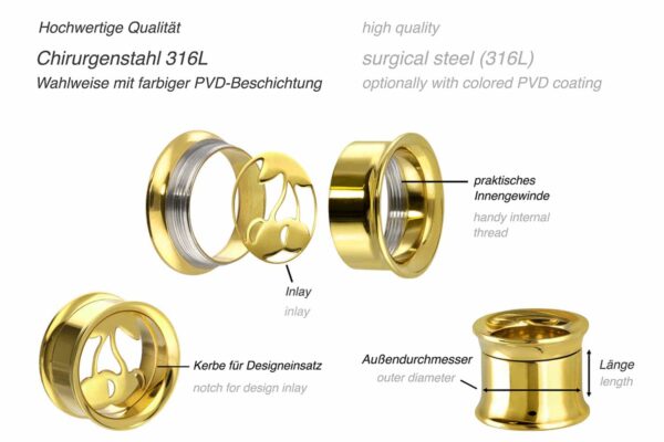 Chirurgenstahl BYO Double Flared Tunnel inkl. Einsatz KIRSCHEN ++SALE++