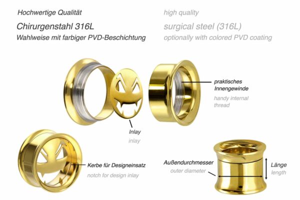 Chirurgenstahl BYO Double Flared Tunnel inkl. Einsatz KÜRBIS ++SALE++