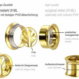 Chirurgenstahl BYO Double Flared Tunnel inkl. Einsatz LEBENSBAUM HÄNDE ++SALE++