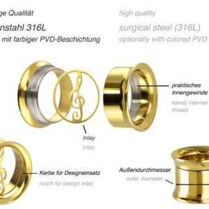 Chirurgenstahl BYO Double Flared Tunnel inkl. Einsatz NOTENSCHLÜSSEL ++SALE++