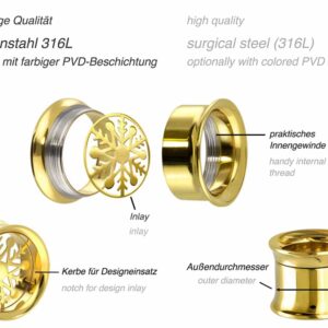 Chirurgenstahl BYO Double Flared Tunnel inkl. Einsatz SCHNEEFLOCKE ++SALE++