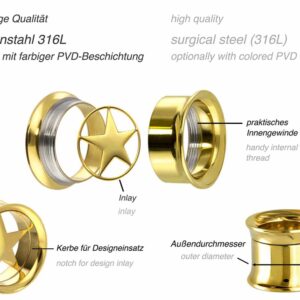 Chirurgenstahl BYO Double Flared Tunnel inkl. Einsatz STERN ++SALE++