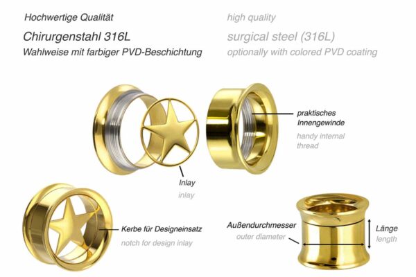 Chirurgenstahl BYO Double Flared Tunnel inkl. Einsatz STERN ++SALE++