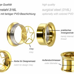 Chirurgenstahl BYO Double Flared Tunnel inkl. Einsatz STERN SILHOUETTE ++SALE++