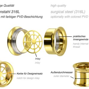 Chirurgenstahl BYO Double Flared Tunnel inkl. Einsatz STEUERRAD ++SALE++