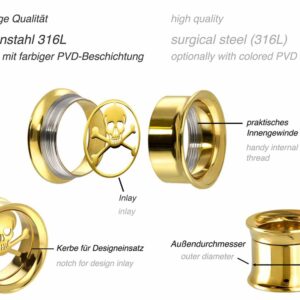 Chirurgenstahl BYO Double Flared Tunnel inkl. Einsatz TOTENKOPF ++SALE++