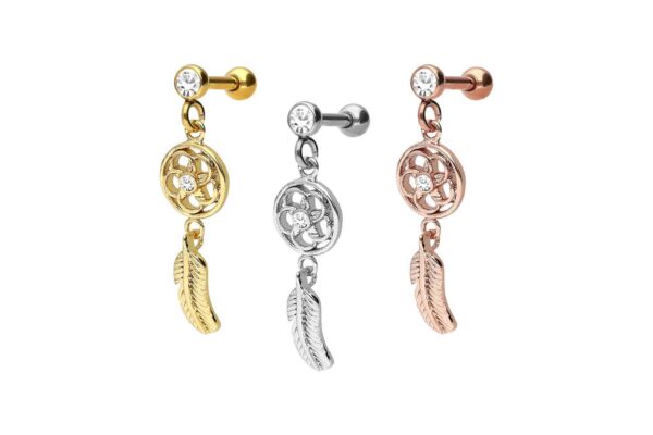 Chirurgenstahl Ohrpiercing mit Brass-Design TRAUMFÄNGER + BLUME ++SALE++