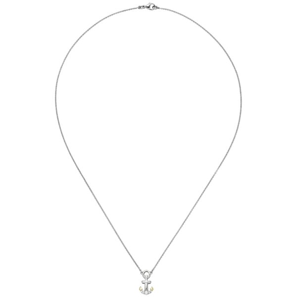 Collier Anker 925 Silber bicolor vergoldet 5 Zirkonia 45 cm CJ