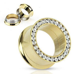 Double Flared Flesh Tunnel Gold Plated mit Strass Steinchen