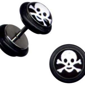 Fake Tunnel Plug Ohr Piercing Totenkopf Logo aus Chirurgenstahl