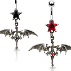 Fantasy Bauchnabelpiercing Gothic Kreuz Flügel Zirkonia Stern