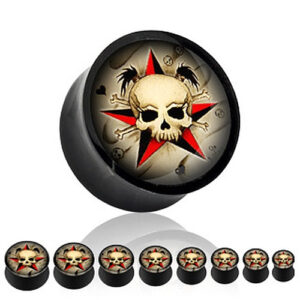 Ohr Plug Flesh Tunnel mit Totenkopf und Stern Motive