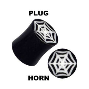 Ohr Plug Tunnel Piercing aus Horn mit Spinnennetz.Organic