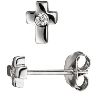 Ohrstecker Kreuz 925 Sterling Silber 2 Zirkonia Ohrringe Kreuzohrringe CJ