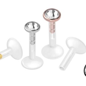 PMFK Labret mit Plug-in System + Chirurgenstahl-Aufsatz FLACHER KRISTALL