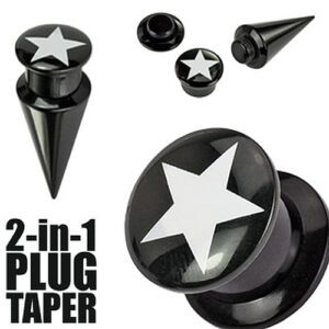 Plug/Taper Flesh Tunnel 2-in-1 mit weißem Stern