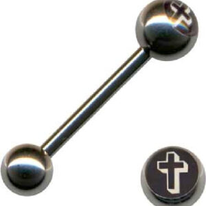 Zungenpiercing Barbell mit Kreuz Motive aus Chirurgenstahl