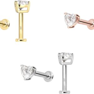 14 Karat Gold Labret mit Innengewinde MOISSANIT-HERZ