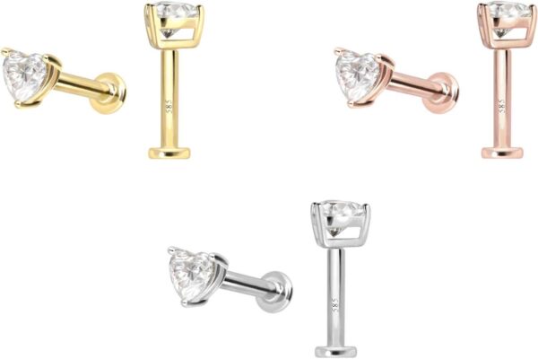 14 Karat Gold Labret mit Push Fit MOISSANIT-HERZ