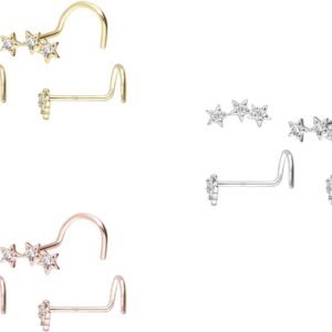 14/18 Karat Gold Nasenstecker Spirale 3 MOISSANIT-STERNE