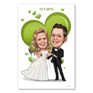 Karikatur vom Foto - Hochzeitspaar grnes Herz (ca1189)
