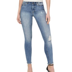 Only Damen Jeans onlBLUSH MID SK ANK RAW JEANS REA333 - Skinny Fit - Blau - Light Blue