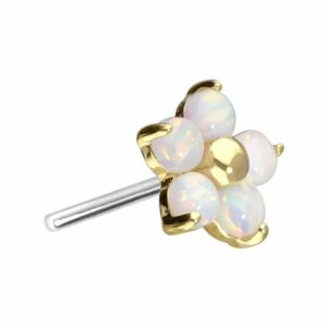 14 Karat Gold Aufsatz mit Titan Push Pin BLUME + 5 SYNTHETISCHE OPALE