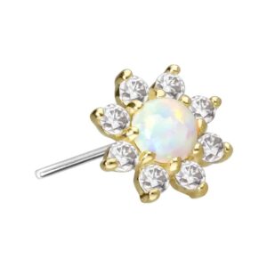 14 Karat Gold Aufsatz mit Titan Push Pin MOISSANIT-BLUME + SYNTHETISCHER OPAL