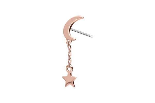 14 Karat Gold Aufsatz mit Titan Push Pin MOND + STERN