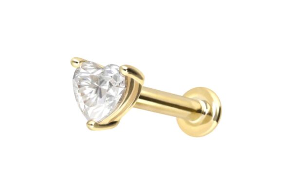 14 Karat Gold Labret mit Innengewinde MOISSANIT-HERZ