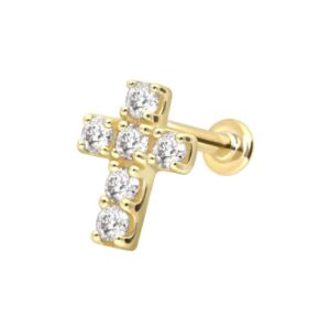 14 Karat Gold Labret mit Innengewinde MOISSANIT-KREUZ